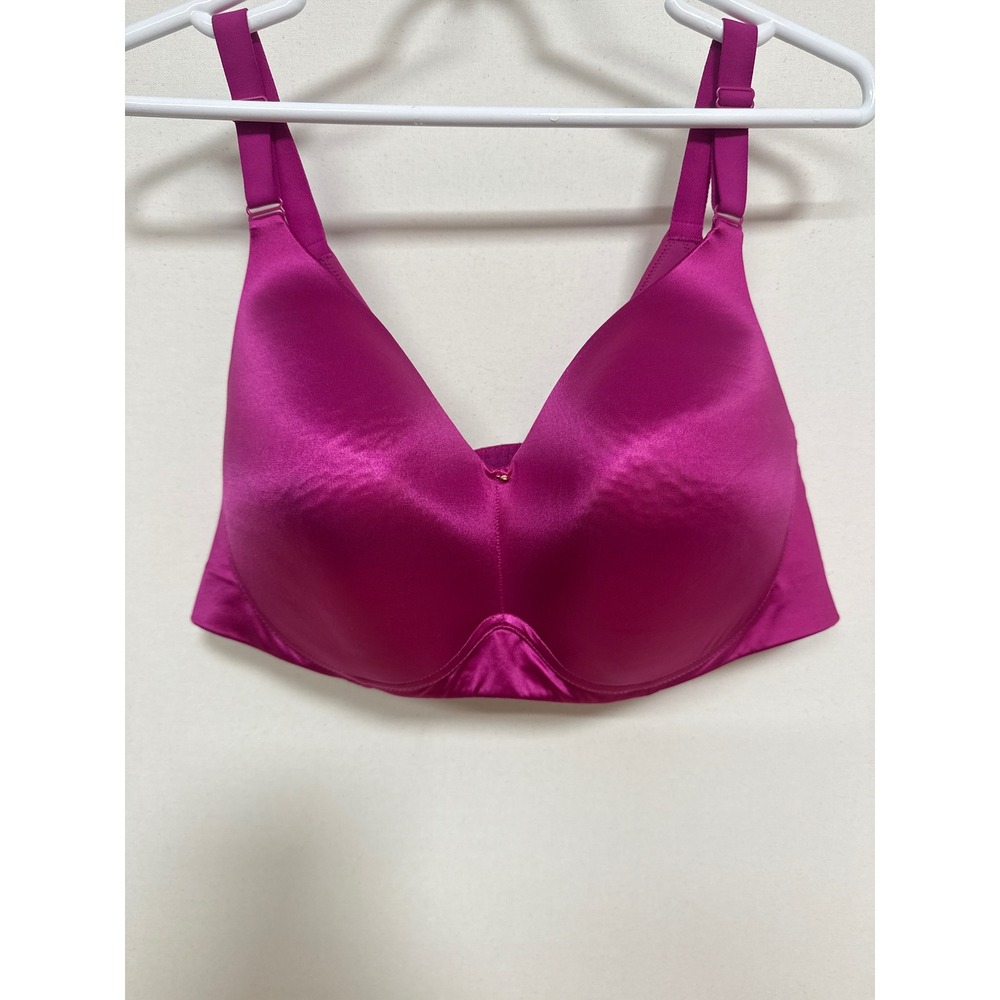 Cacique Magenta Pink Satin Full Coverage Underwire Bra 46C Heart Charm
